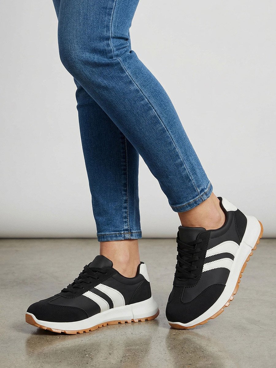 Black Striped Lace-Up Sneakers