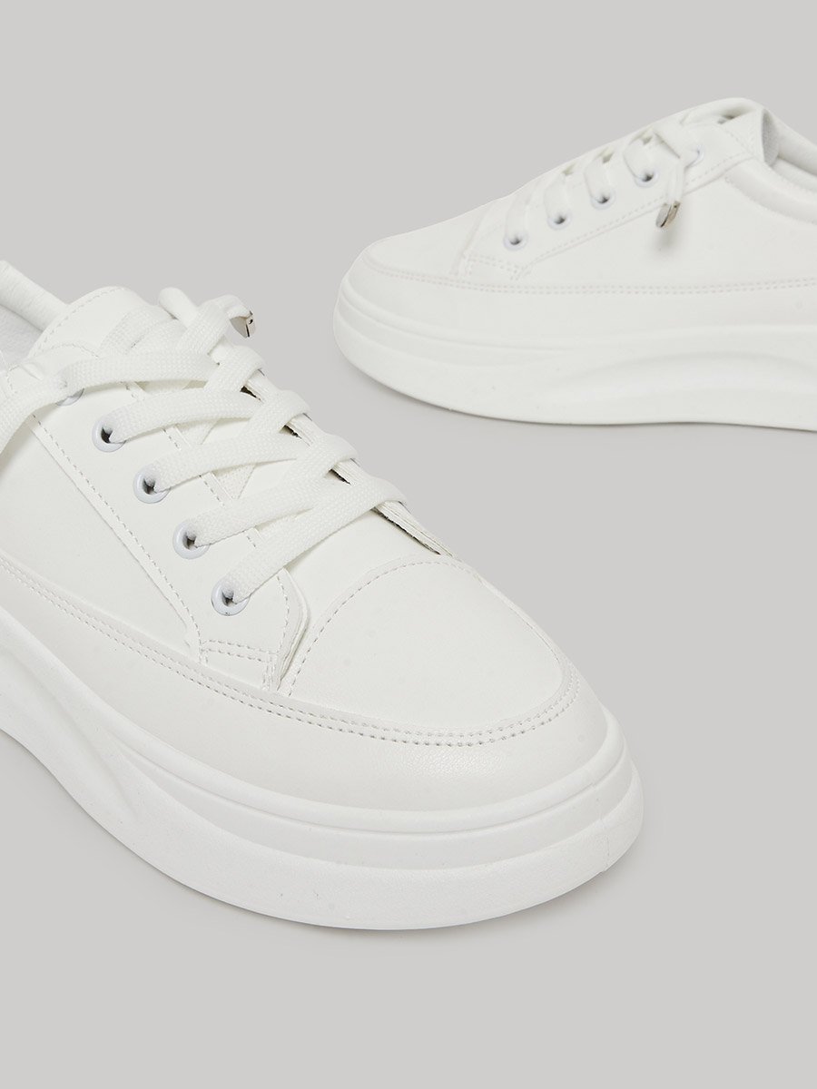 White Chunky Sole Lace-Up Sneakers