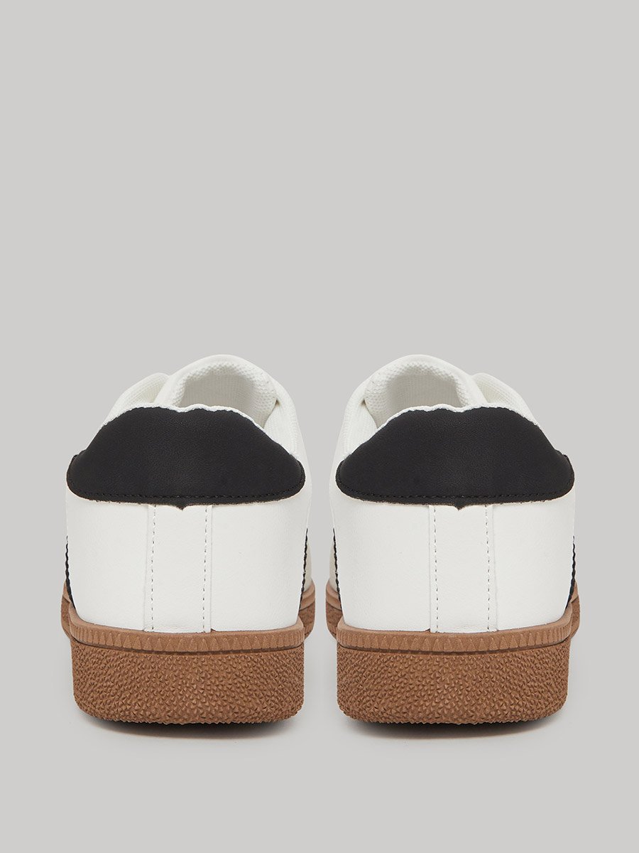 White Panelled Lace-Up Sneakers