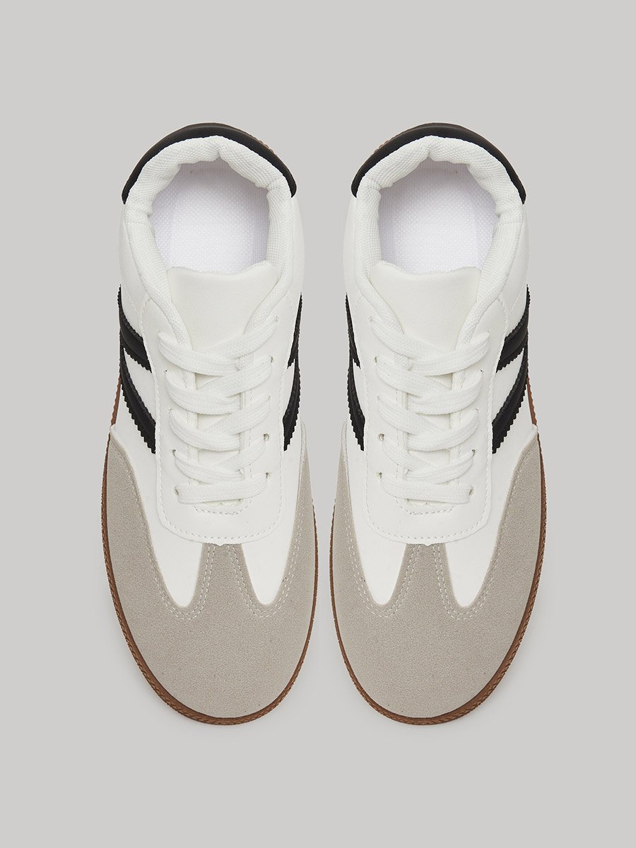 White Panelled Lace-Up Sneakers