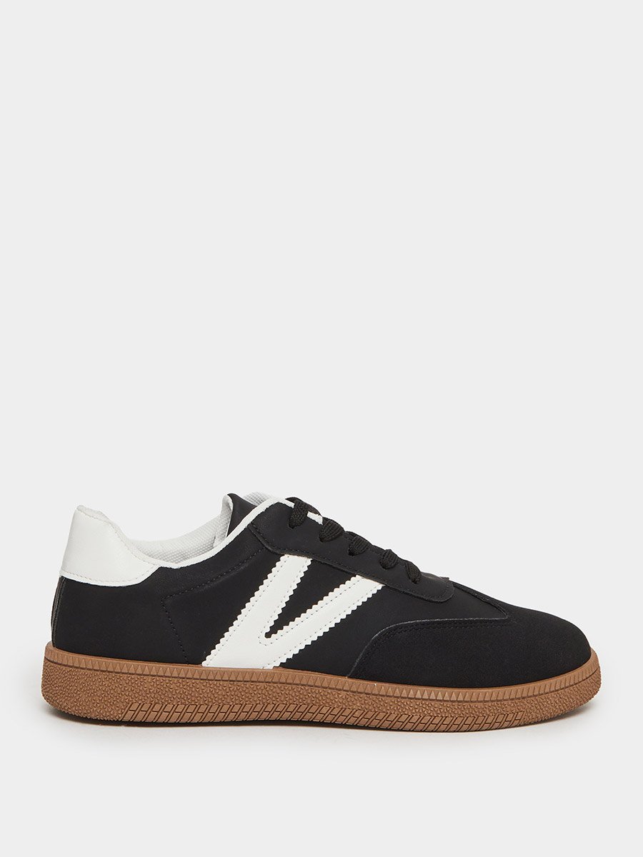 Black Panelled Lace-Up Sneakers