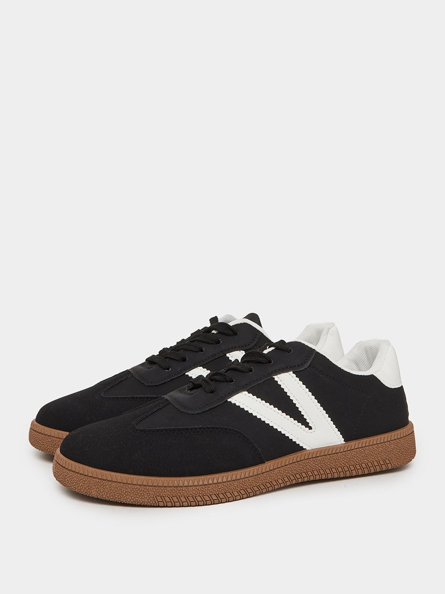 Black Panelled Lace-Up Sneakers