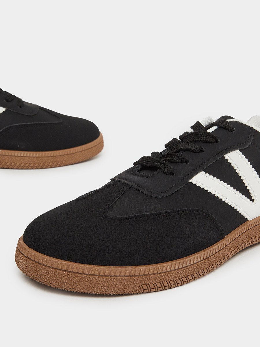 Black Panelled Lace-Up Sneakers