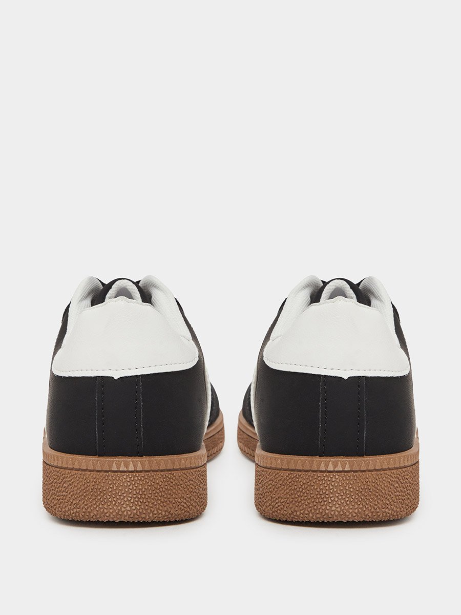 Black Panelled Lace-Up Sneakers
