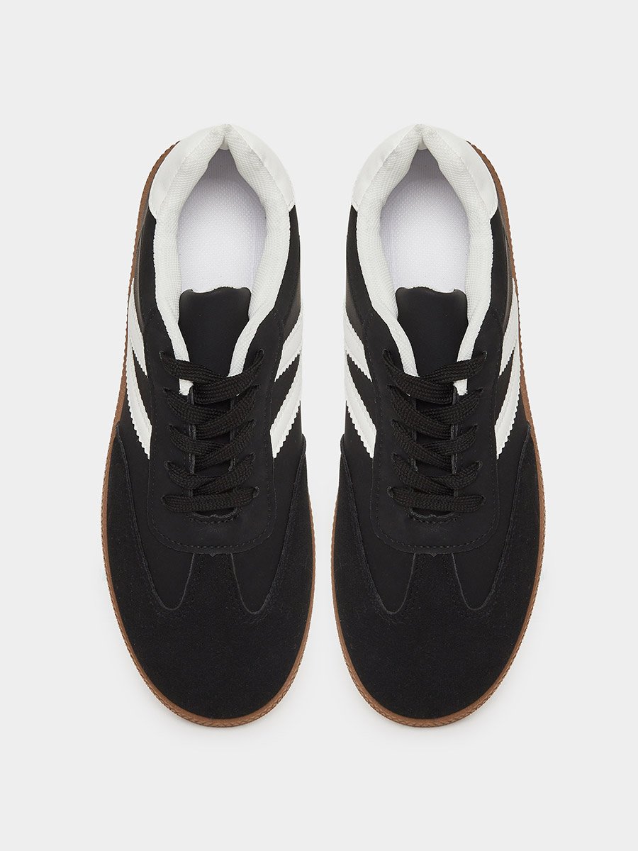 Black Panelled Lace-Up Sneakers