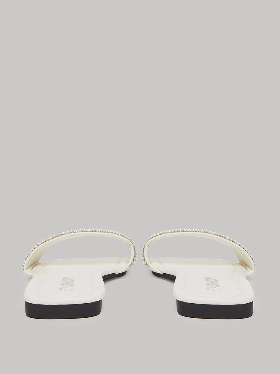 Pearl Embellished Slip-On Flat Sandals
