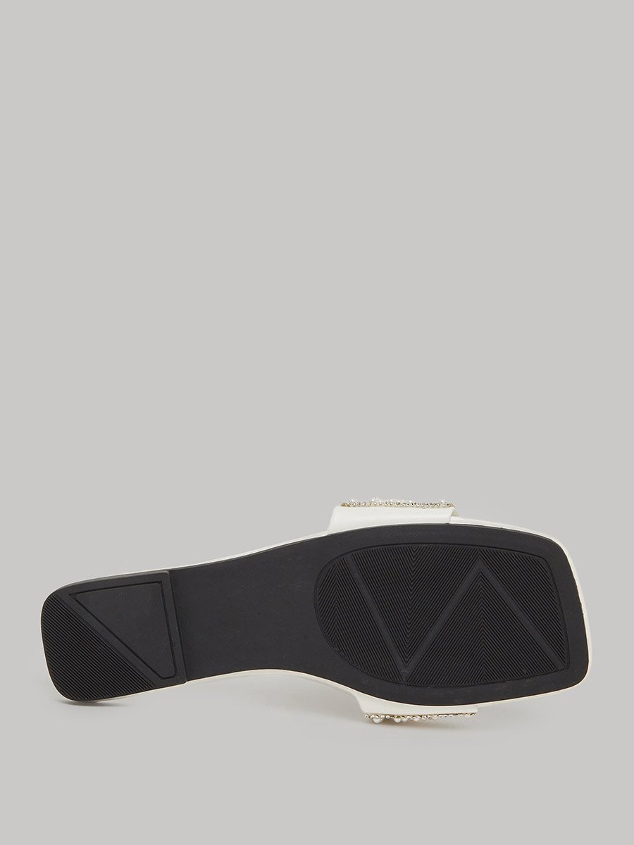 Pearl Embellished Slip-On Flat Sandals