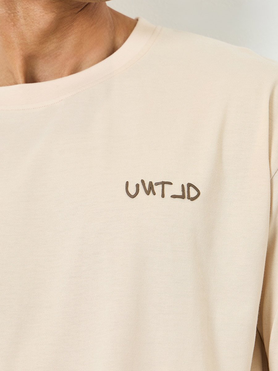 Men Beige Embossed Print Oversized T-Shirt