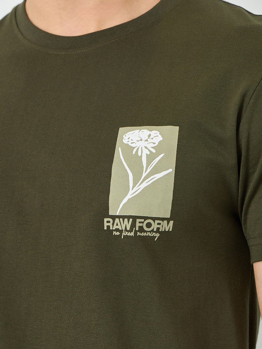 Men Olive Graphic Print Crew Neck T-Shirt