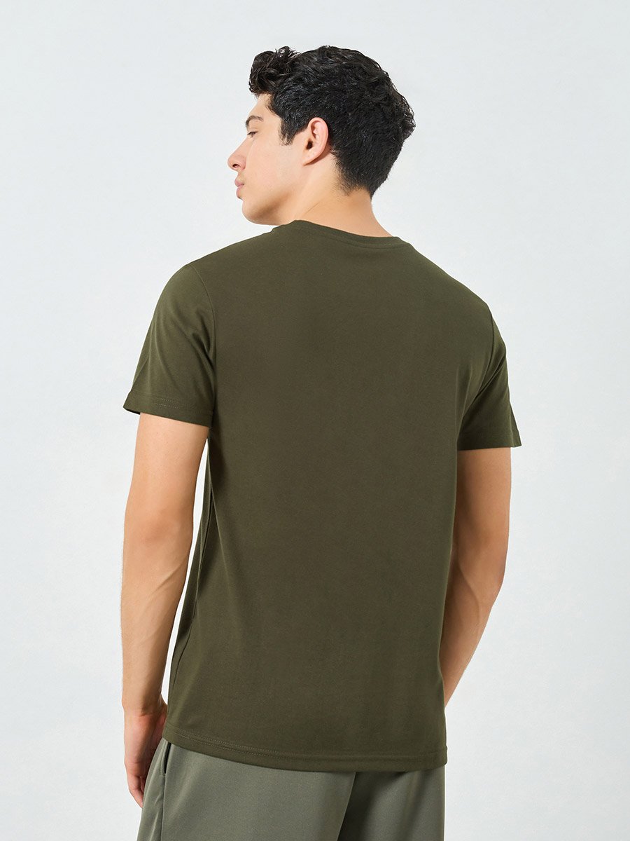 Men Olive Graphic Print Crew Neck T-Shirt