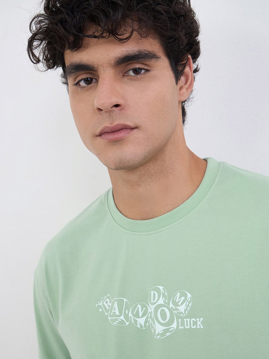 Men Green Graphic Print Oversized Jersey T-Shirt
