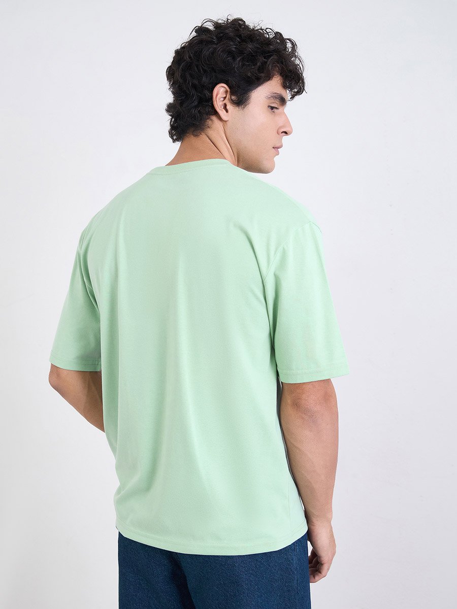 Men Green Graphic Print Oversized Jersey T-Shirt