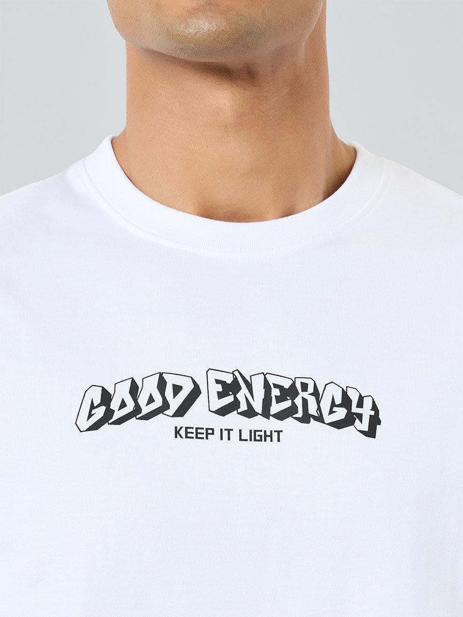 Men White Graphic Print Cotton Oversized T-Shirt