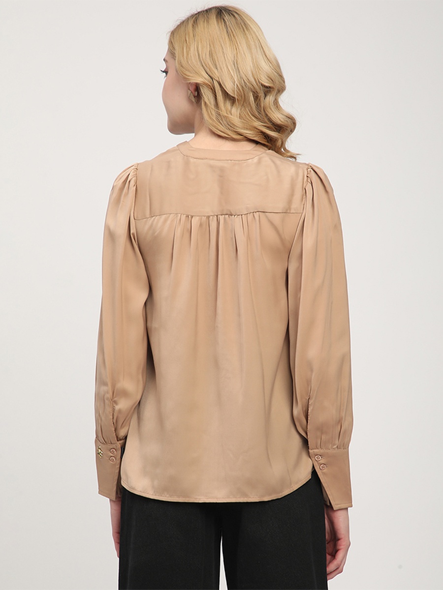 Women Brown Long Sleeve Buttoned Blouse