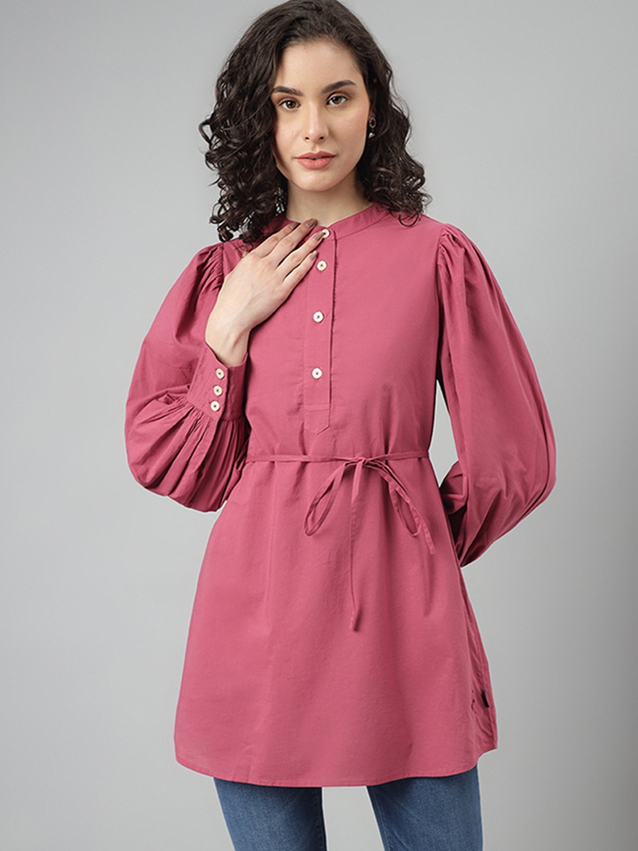 Women Pink Long Sleeve Tunic Top