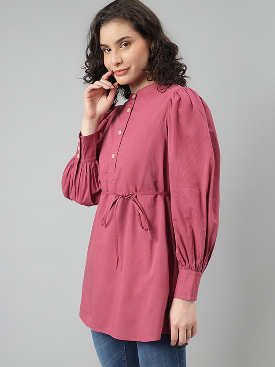 Women Pink Long Sleeve Tunic Top
