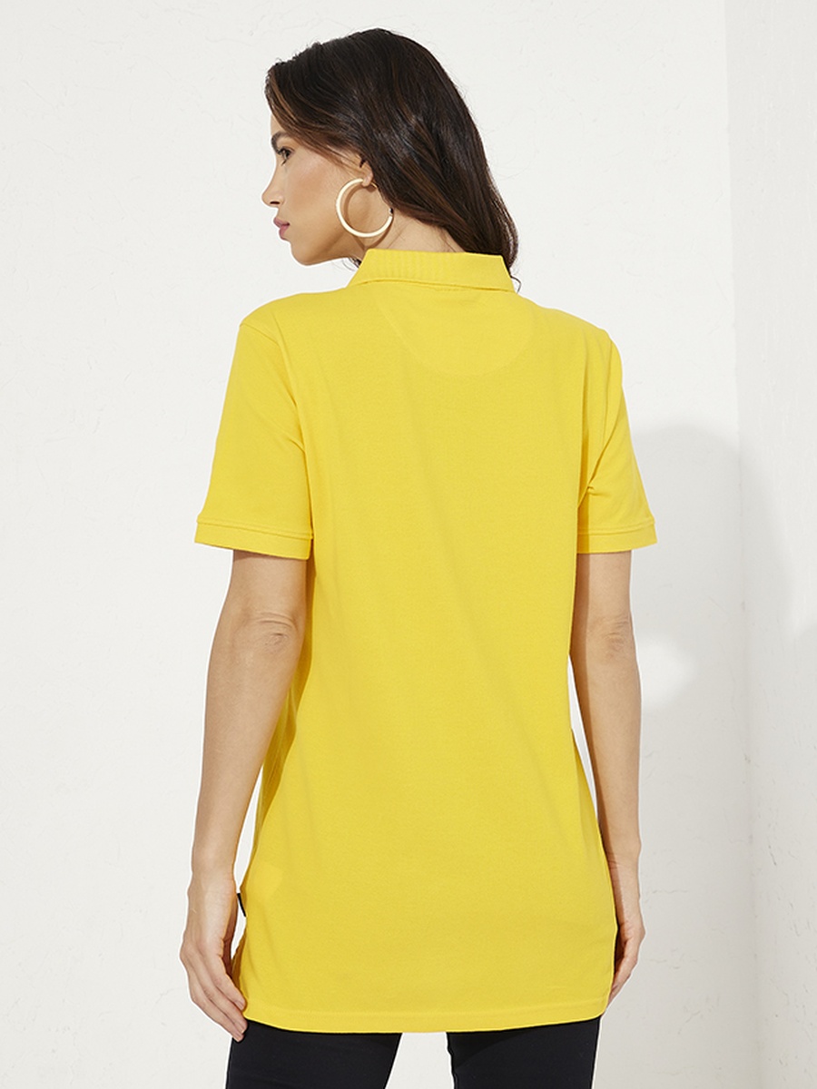 Women Yellow Embroidered Polo T-Shirt