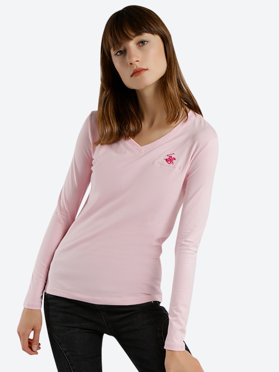 Women Pink Embroidered Long Sleeve T-Shirt