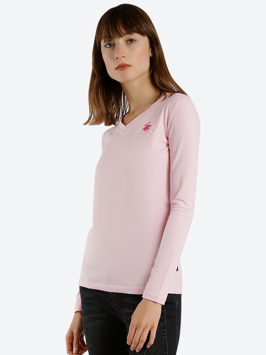 Women Pink Embroidered Long Sleeve T-Shirt