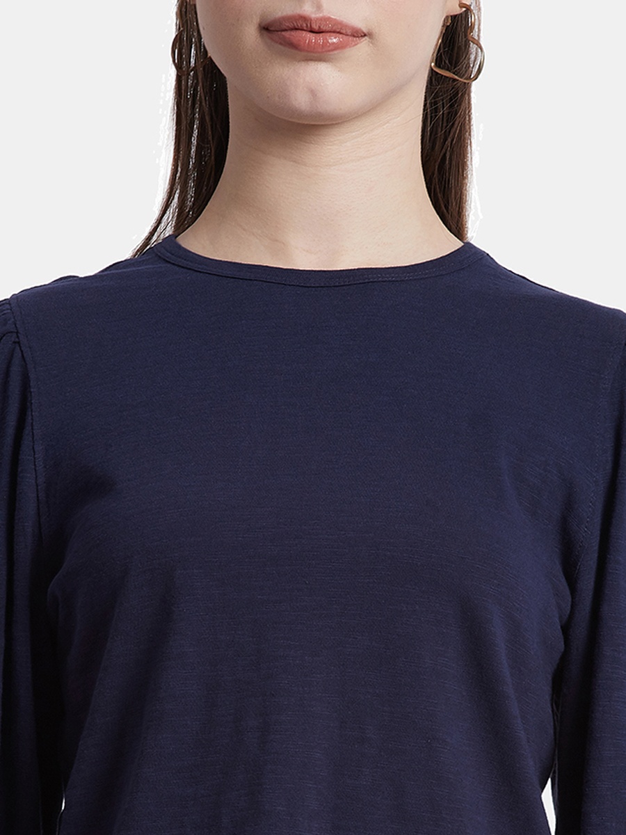 Women Navy Blue Balloon Sleeve T-Shirt
