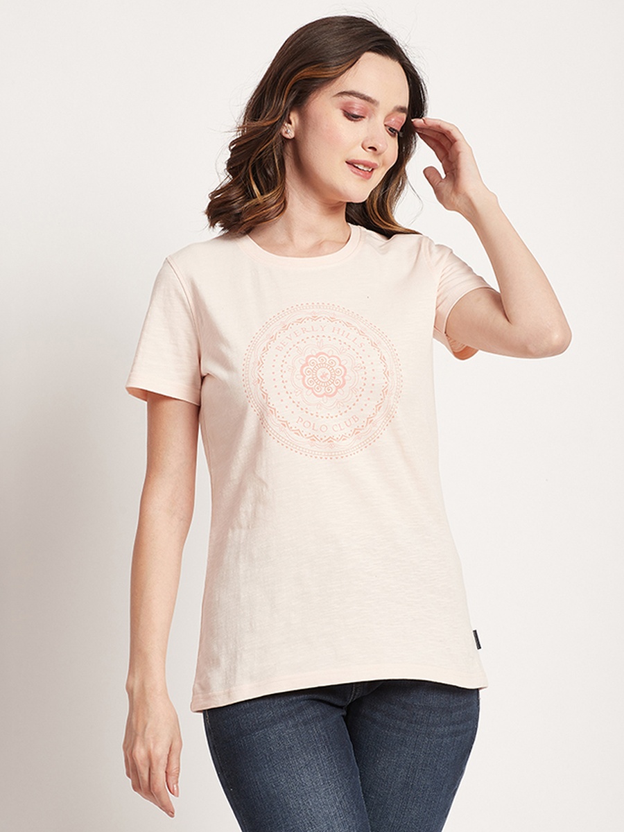 Women Pink Printed Crew Neck T-Shirt