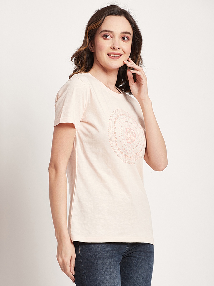 Women Pink Printed Crew Neck T-Shirt