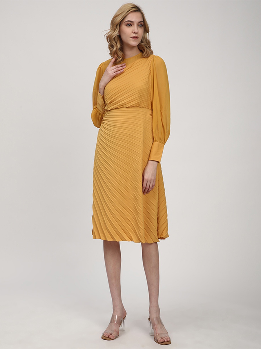 mustard yellow knee length dress SHEIN LUNE Summer Turndown Collar Button-Up A-Line Knee-Length Casual Women's Dress, Mustard Yellow