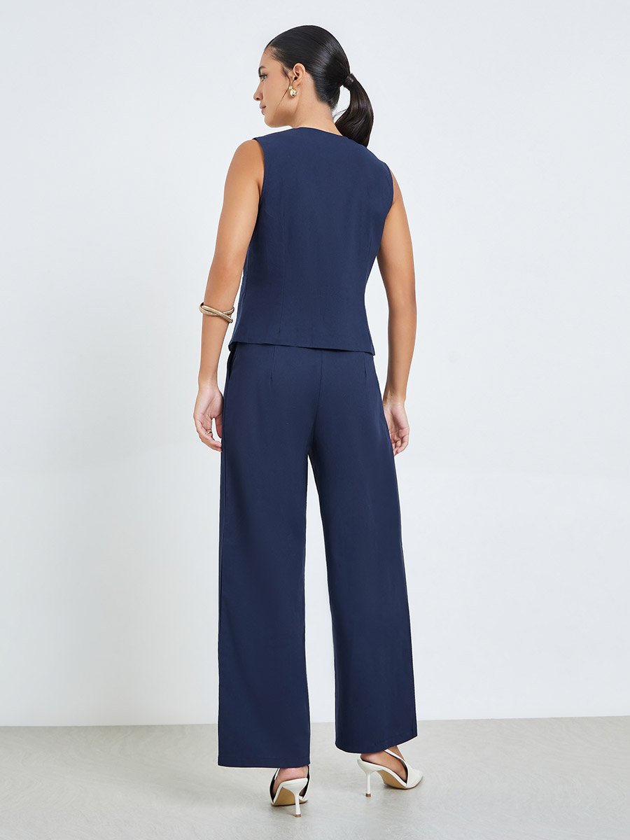 Navy Blue Sleeveless Waistcoat and Pants Co-Ords
