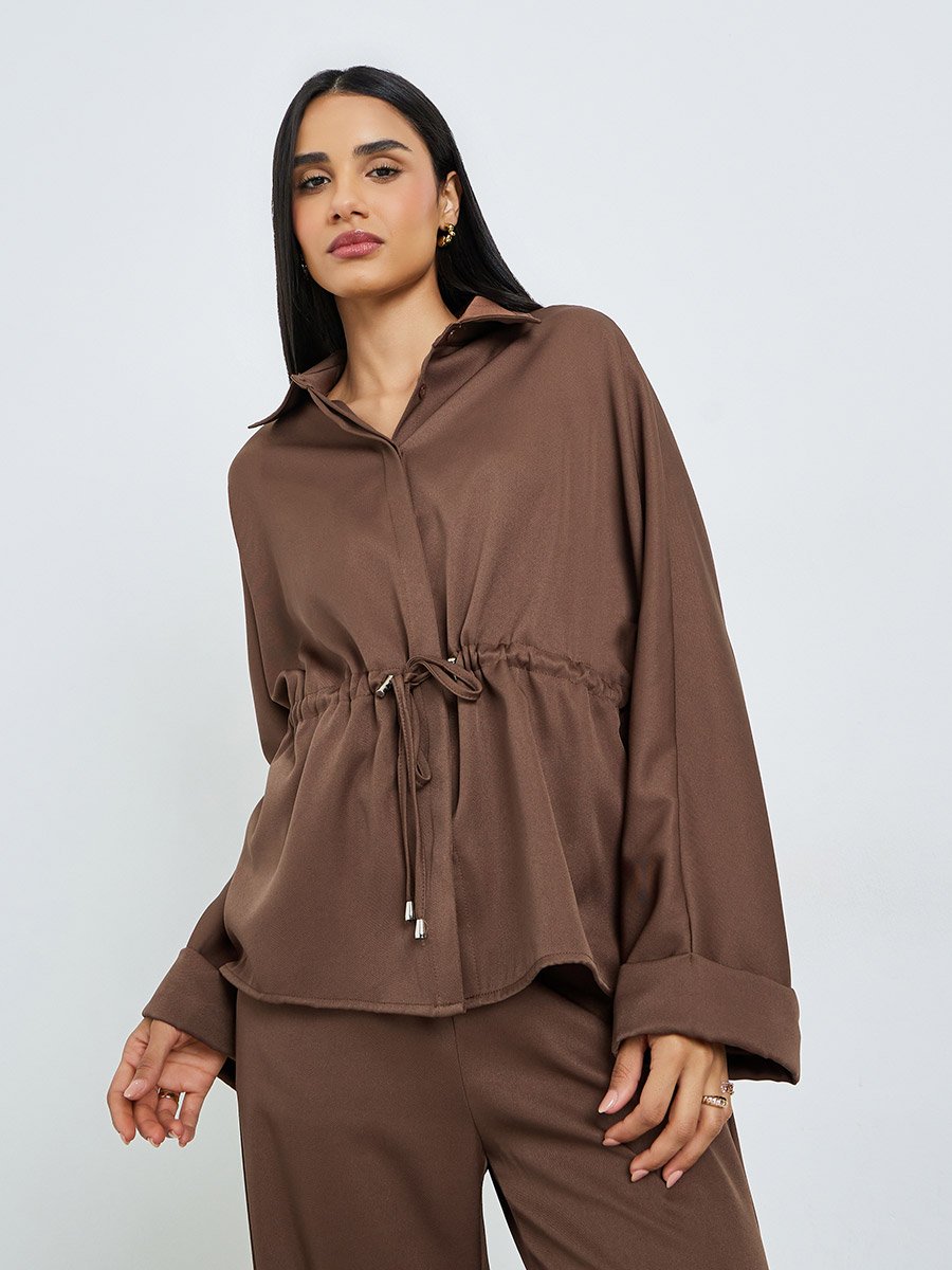 Brown Relaxed Fit Utility Shirt and Pants Co-Ords