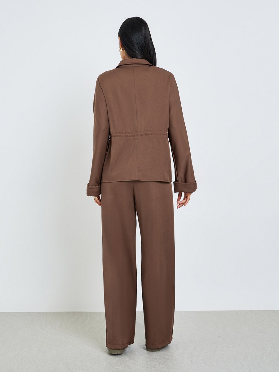 Brown Relaxed Fit Utility Shirt and Pants Co-Ords