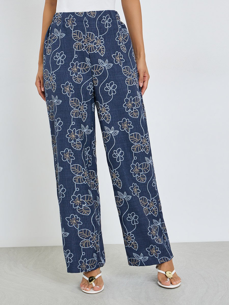 Navy Blue Floral Print Shirt and Trousers Co-Ords