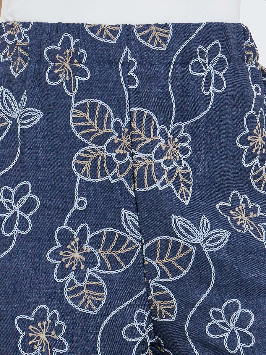 Navy Blue Floral Print Shirt and Trousers Co-Ords