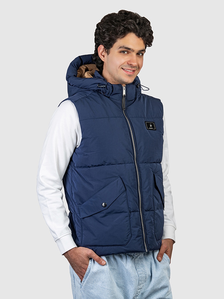 Men Logo Badge Hooded Puffer Gilet