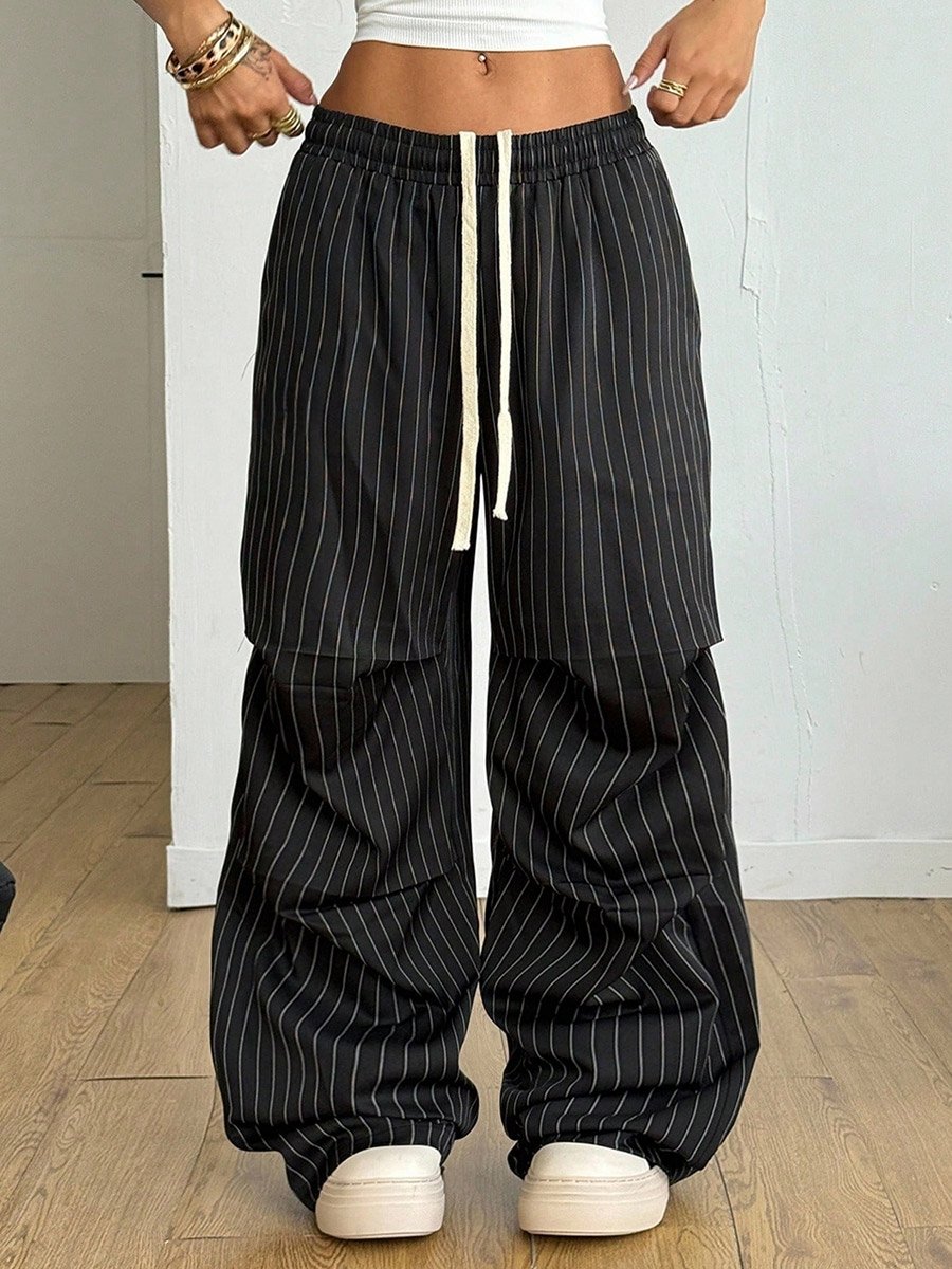Black Pinstripe Wide Leg Trousers