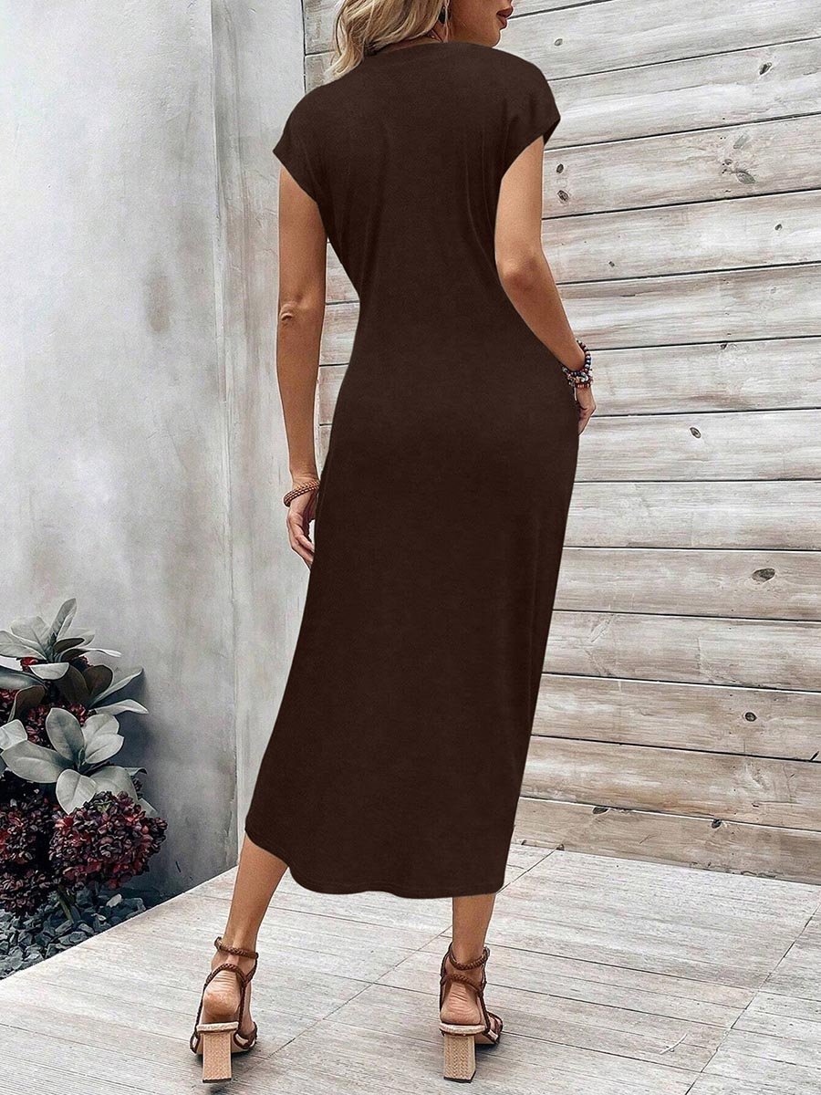 Brown Bodycon Maxi Dress with Knot Detail