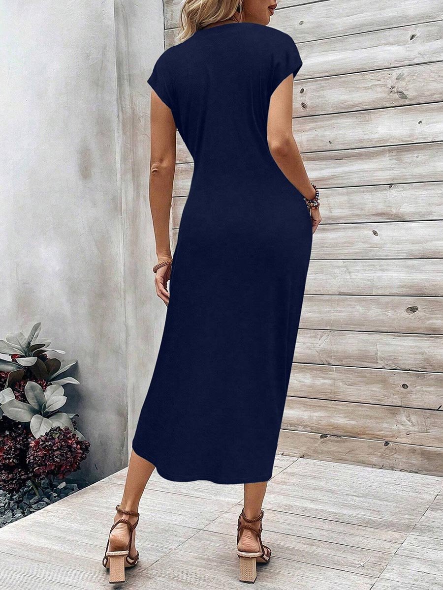Navy Blue Bodycon Maxi Dress with Knot Detail