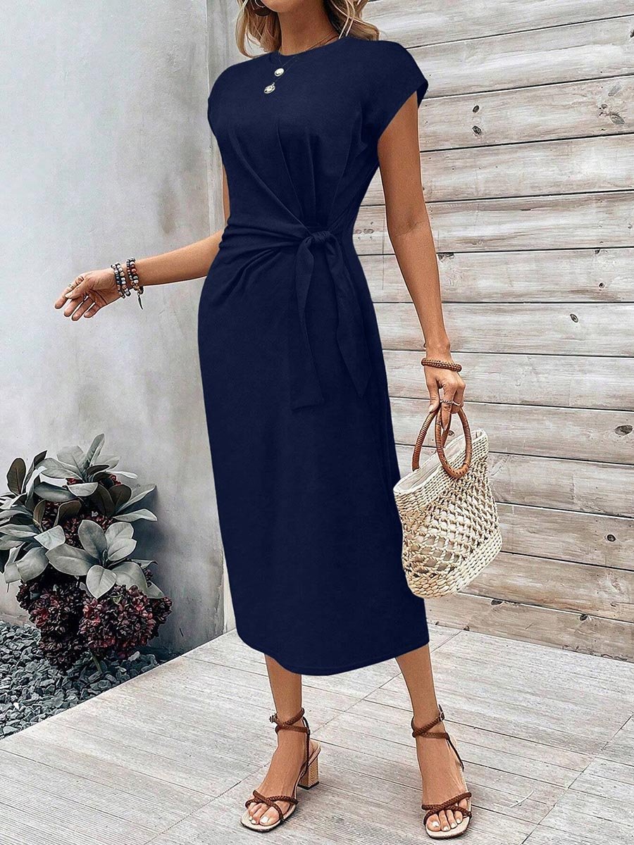 Navy Blue Bodycon Maxi Dress with Knot Detail