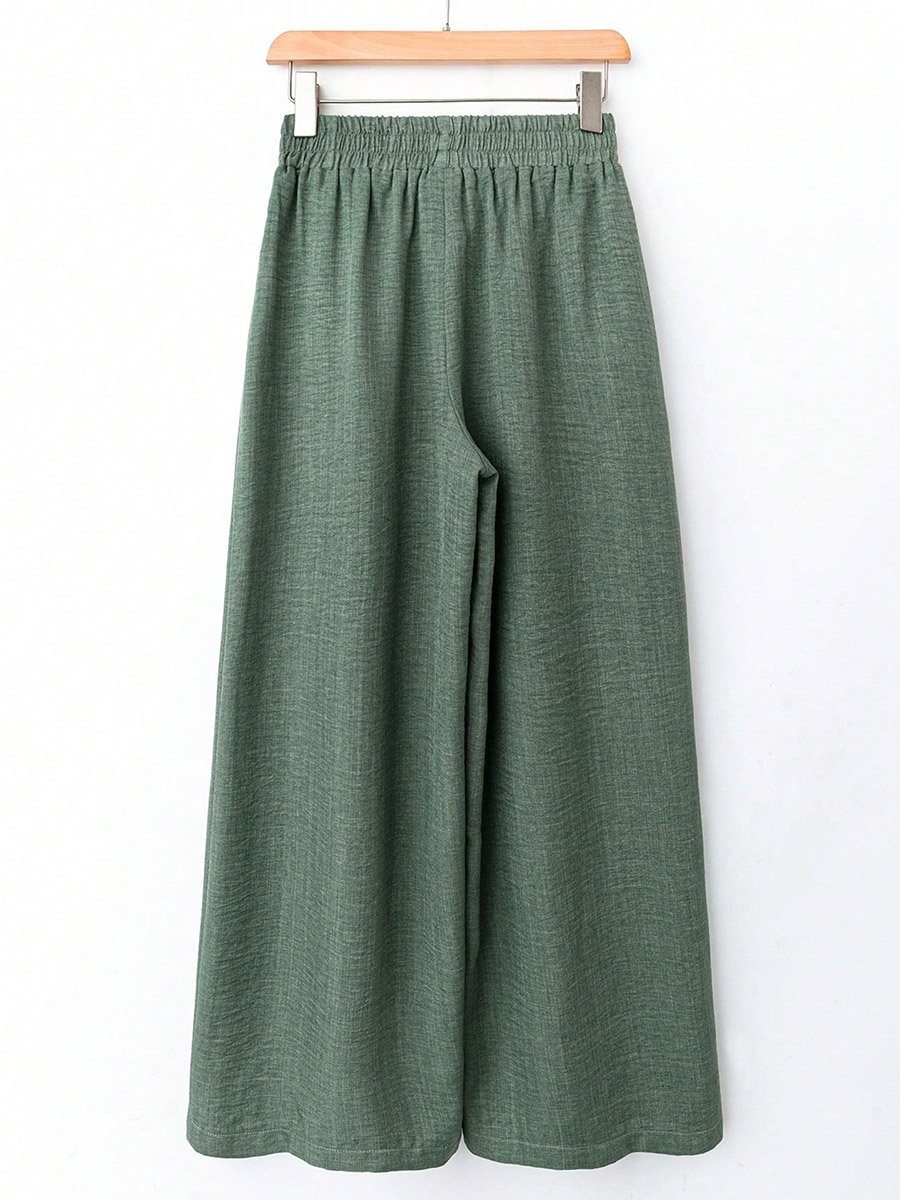 Green Solid Wide Leg Pants