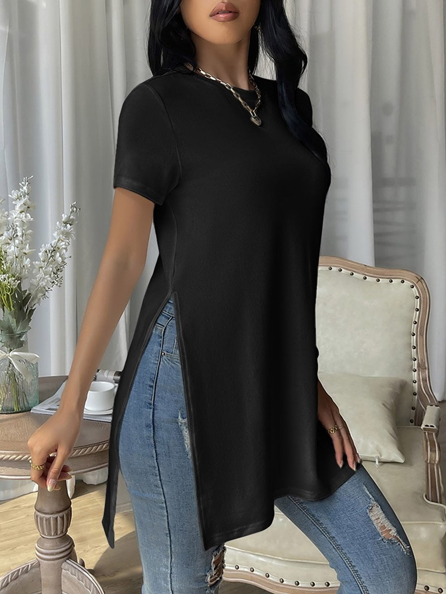 Black Side-Slit Longline T-Shirt