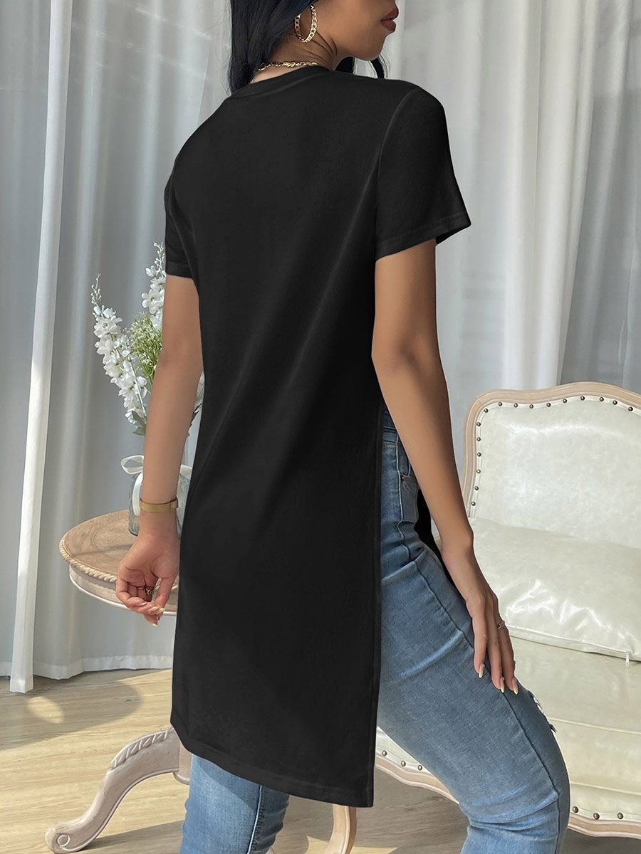 Black Side-Slit Longline T-Shirt