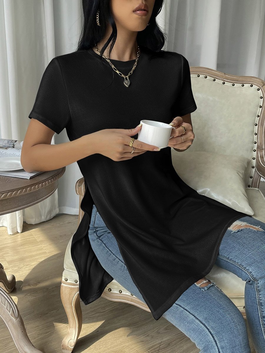 Black Side-Slit Longline T-Shirt
