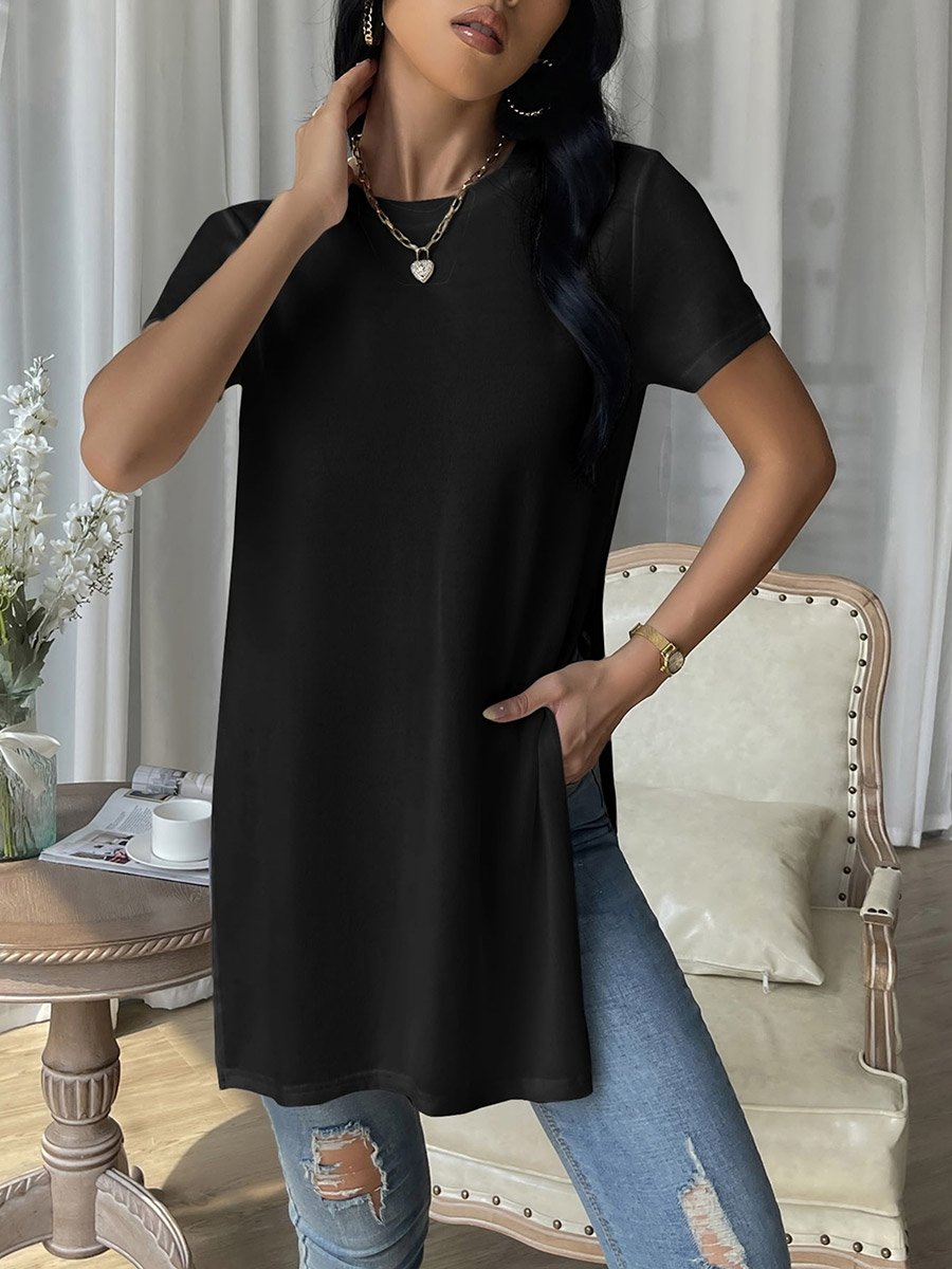 Black Side-Slit Longline T-Shirt