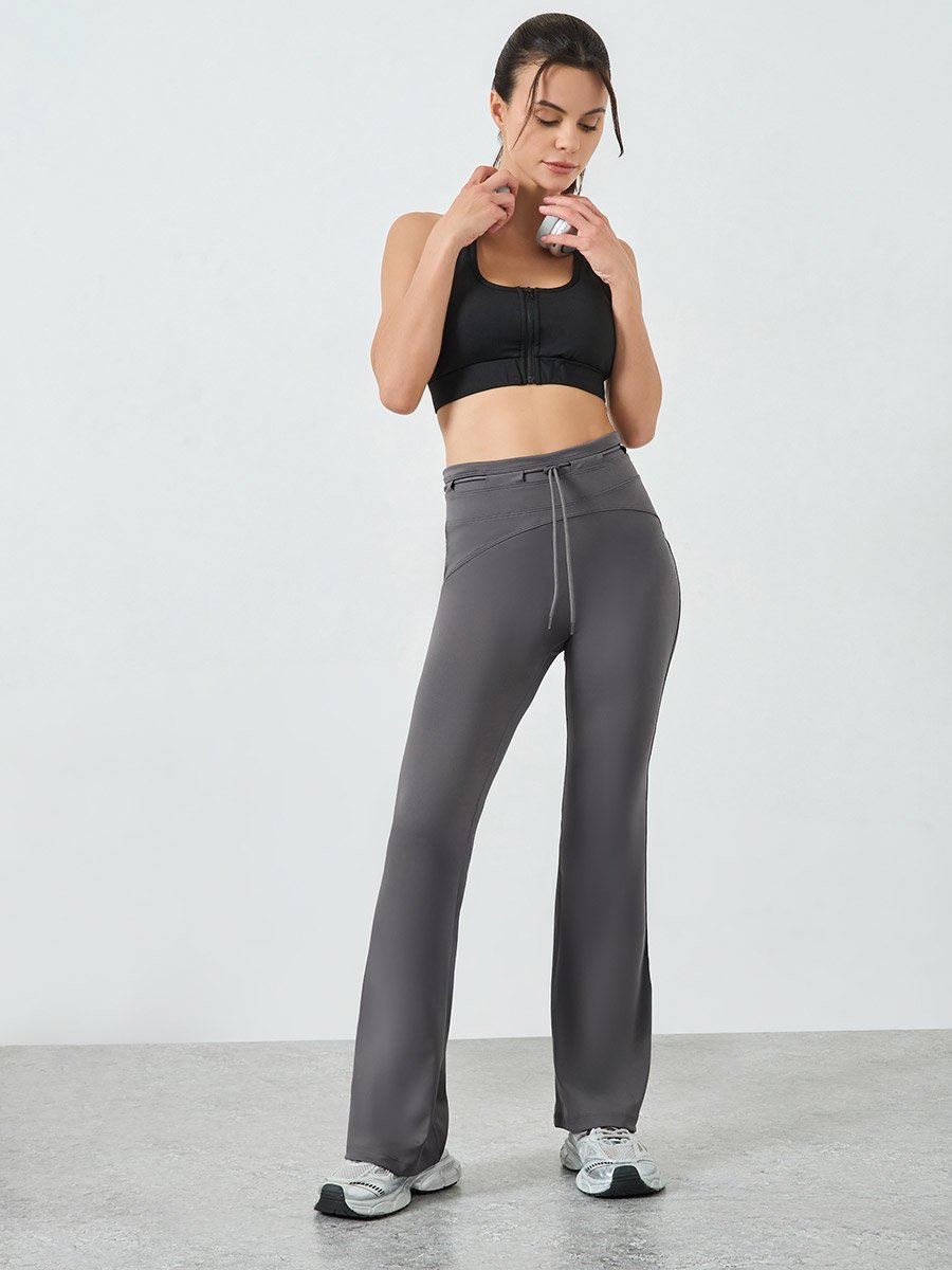 Charcoal Toggle Waist Detail Flared Pants