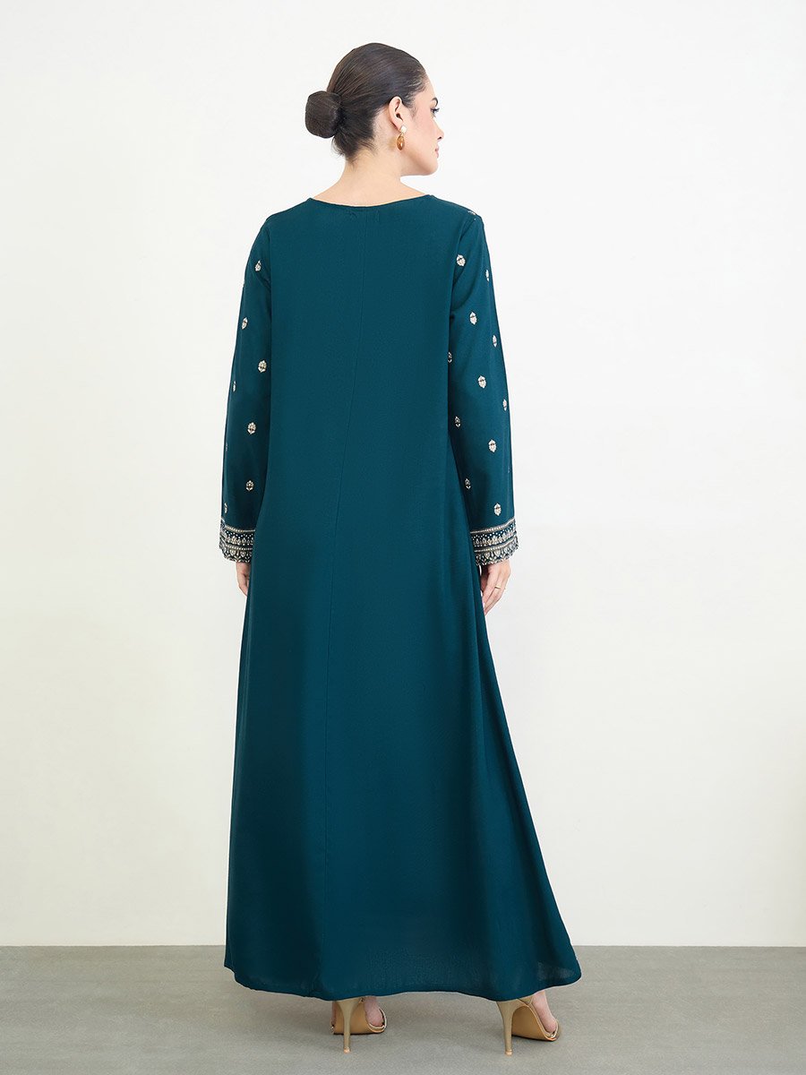 Navy Blue Border Print Long Sleeve Jalabiya