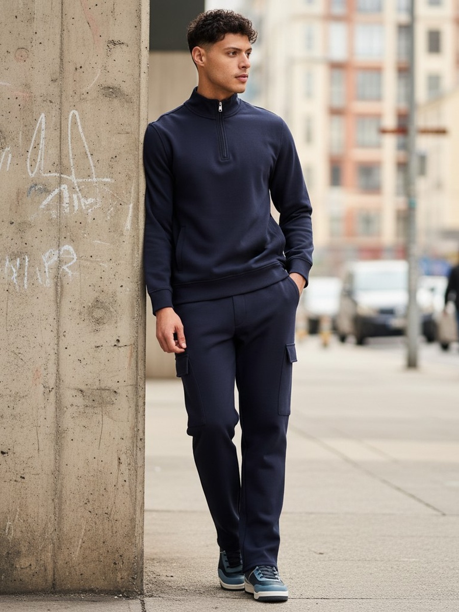 Half Zip Interlock Sweatshirt with Kangaroo Pockets