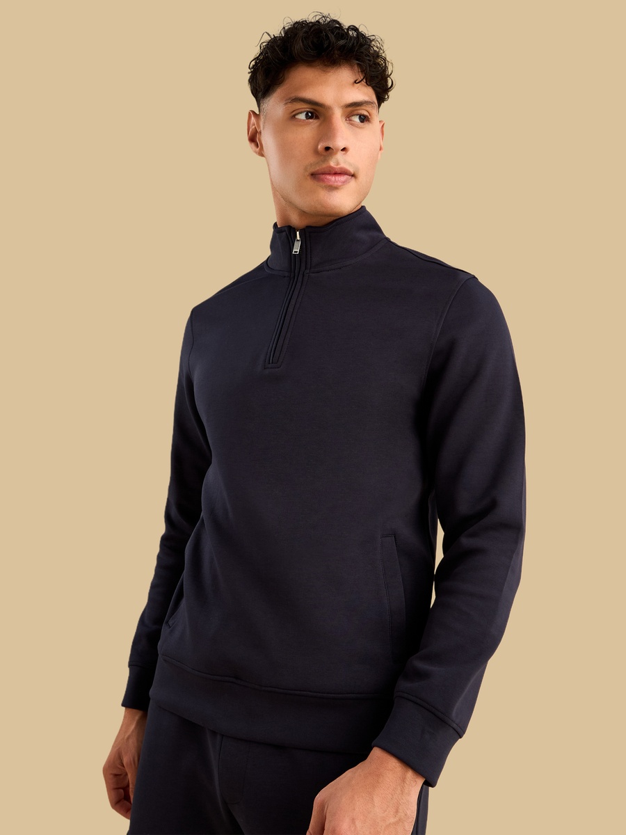 Half Zip Interlock Sweatshirt with Kangaroo Pockets