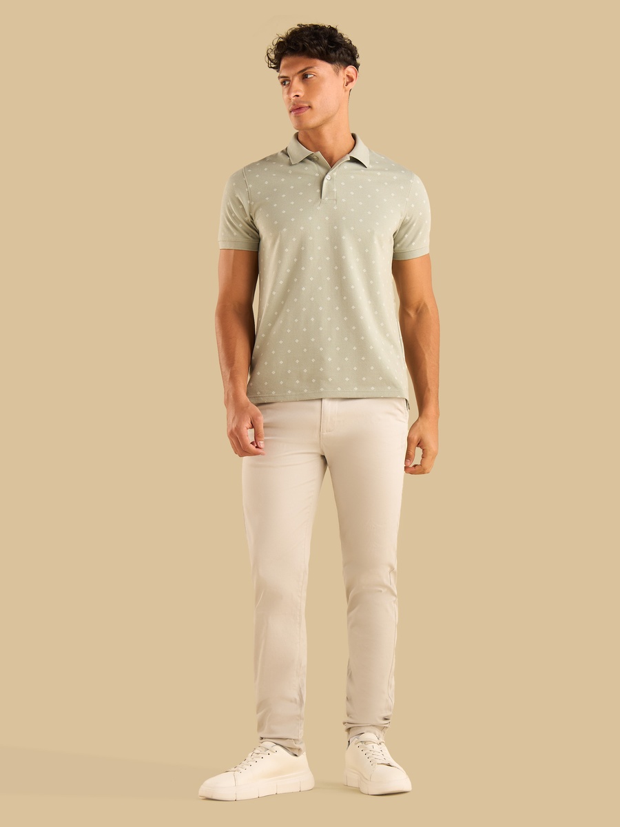 Printed Popcorn Textured Polo T-Shirt