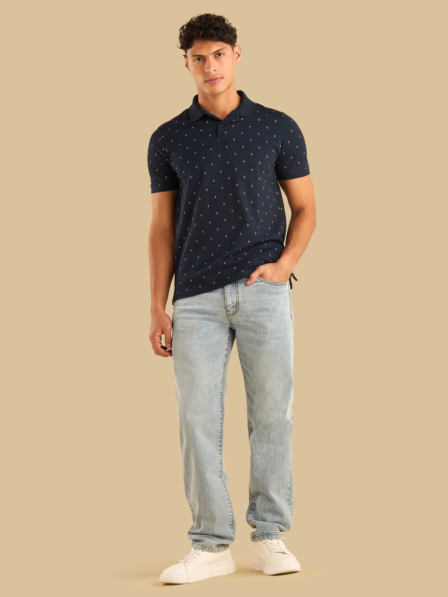 Printed Popcorn Textured Polo T-Shirt