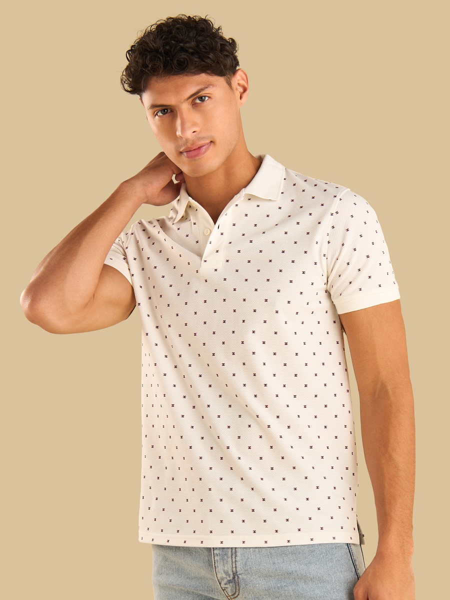 Printed Popcorn Textured Polo T-Shirt