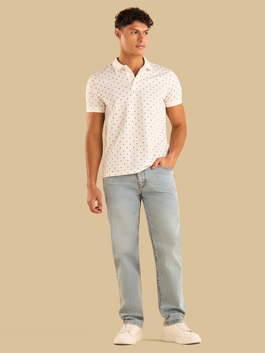 Printed Popcorn Textured Polo T-Shirt